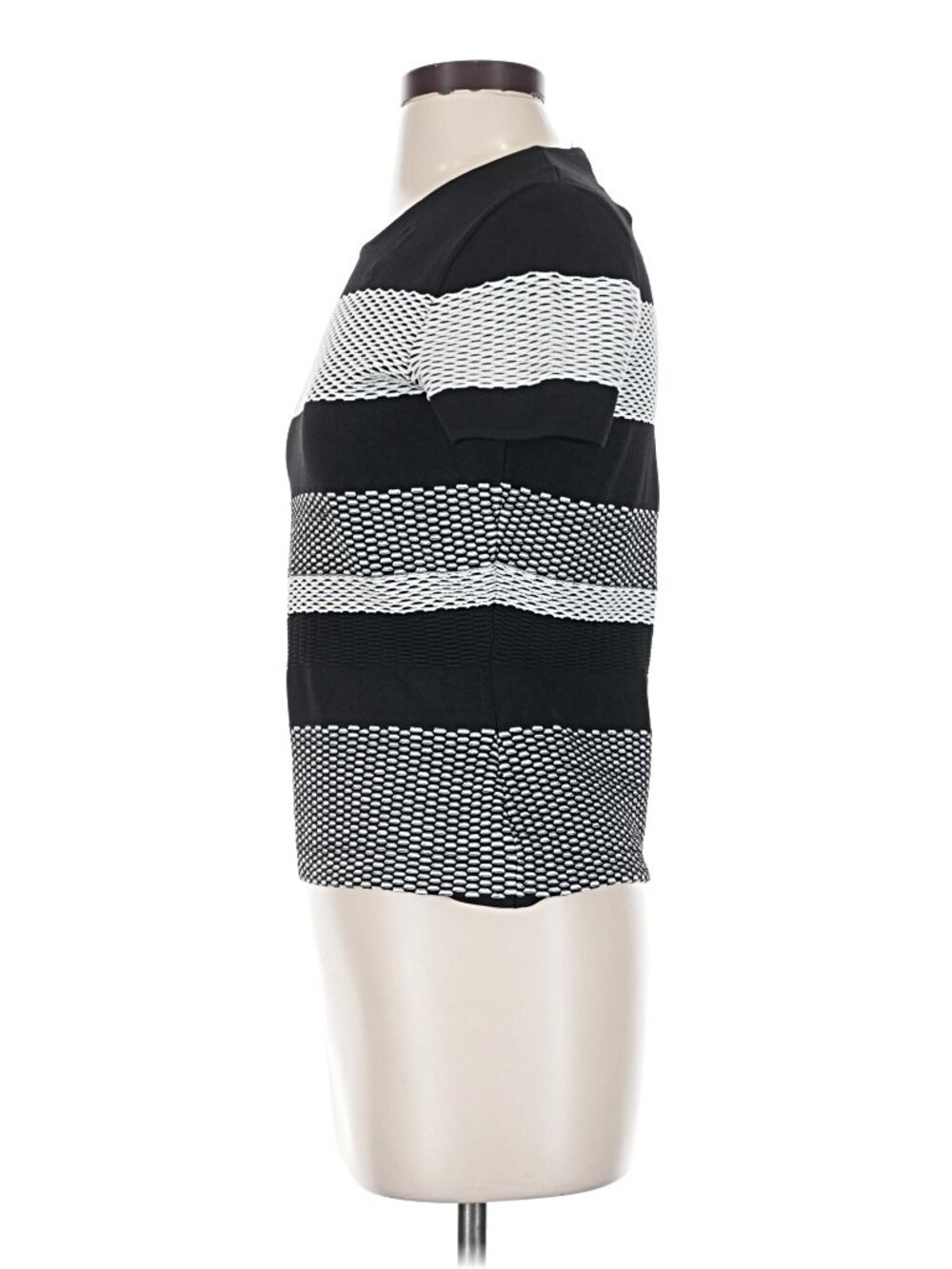 Alexander Wang Black White Fishnet Stripe Knit Peplum Top S - Picture 5 of 6